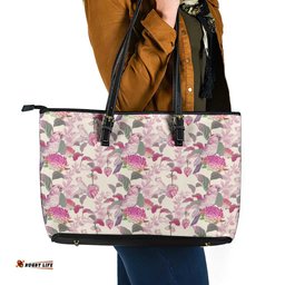 Pink Cockatoo Australia Leather Tote Bag Tropical Flowers - Seamless Pattern