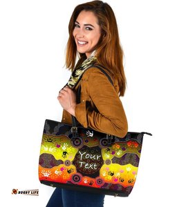 Custom Aboriginal Leather Tote Bag, Indigenous Circle Dot Painting Hand Art