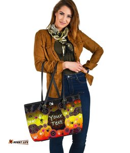 Custom Aboriginal Leather Tote Bag, Indigenous Circle Dot Painting Hand Art
