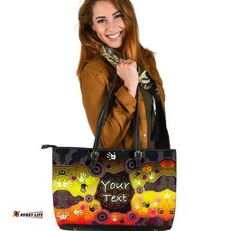 Custom Aboriginal Leather Tote Bag, Indigenous Circle Dot Painting Hand Art