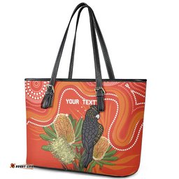 Personalised Australia Banksia And Black Cockatoo Leather Tote Bag Aboriginal Art