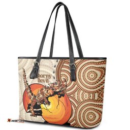 Thorny Devil Australia Leather Tote Bag Baby Moloch Horridus With Ants - Aboriginal Art