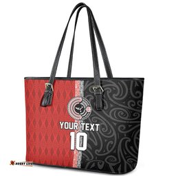 Custom Tonga and New Zealand Rugby Leather Tote Bag Maori Mix Ngatu Pattern