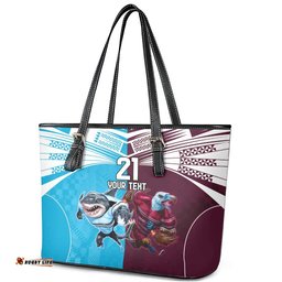 Custom Sea Eagles And Sharks Rugby Leather Tote Bag Sporty Style