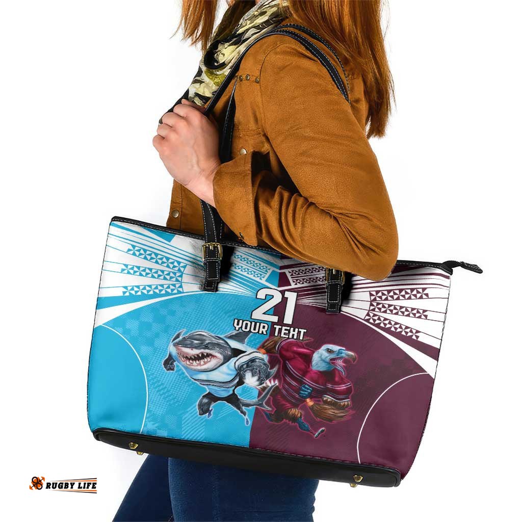 Custom Sea Eagles And Sharks Rugby Leather Tote Bag Sporty Style