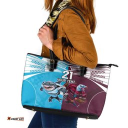 Custom Sea Eagles And Sharks Rugby Leather Tote Bag Sporty Style