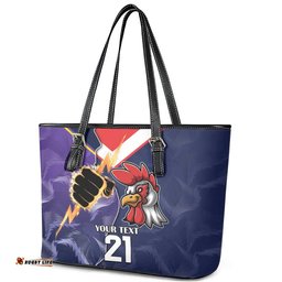 NRL Storm-Rooster Mascot Custom Leather Tote Bag Cracked Metal Style