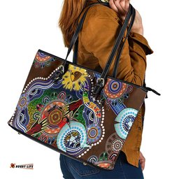 Custom NAIDOC Week 2024 Hawthorn Hawks Leather Tote Bag Australia Aboriginal Dot Painting