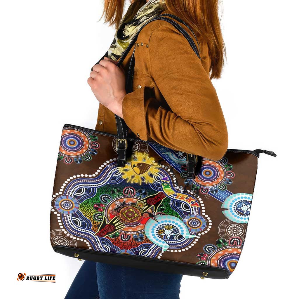 Custom NAIDOC Week 2024 Hawthorn Hawks Leather Tote Bag Australia Aboriginal Dot Painting