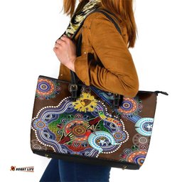 Custom NAIDOC Week 2024 Hawthorn Hawks Leather Tote Bag Australia Aboriginal Dot Painting