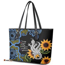 Australia Autism Awareness Leather Tote Bag Brave Strong Aussie Lizard Aboriginal Art