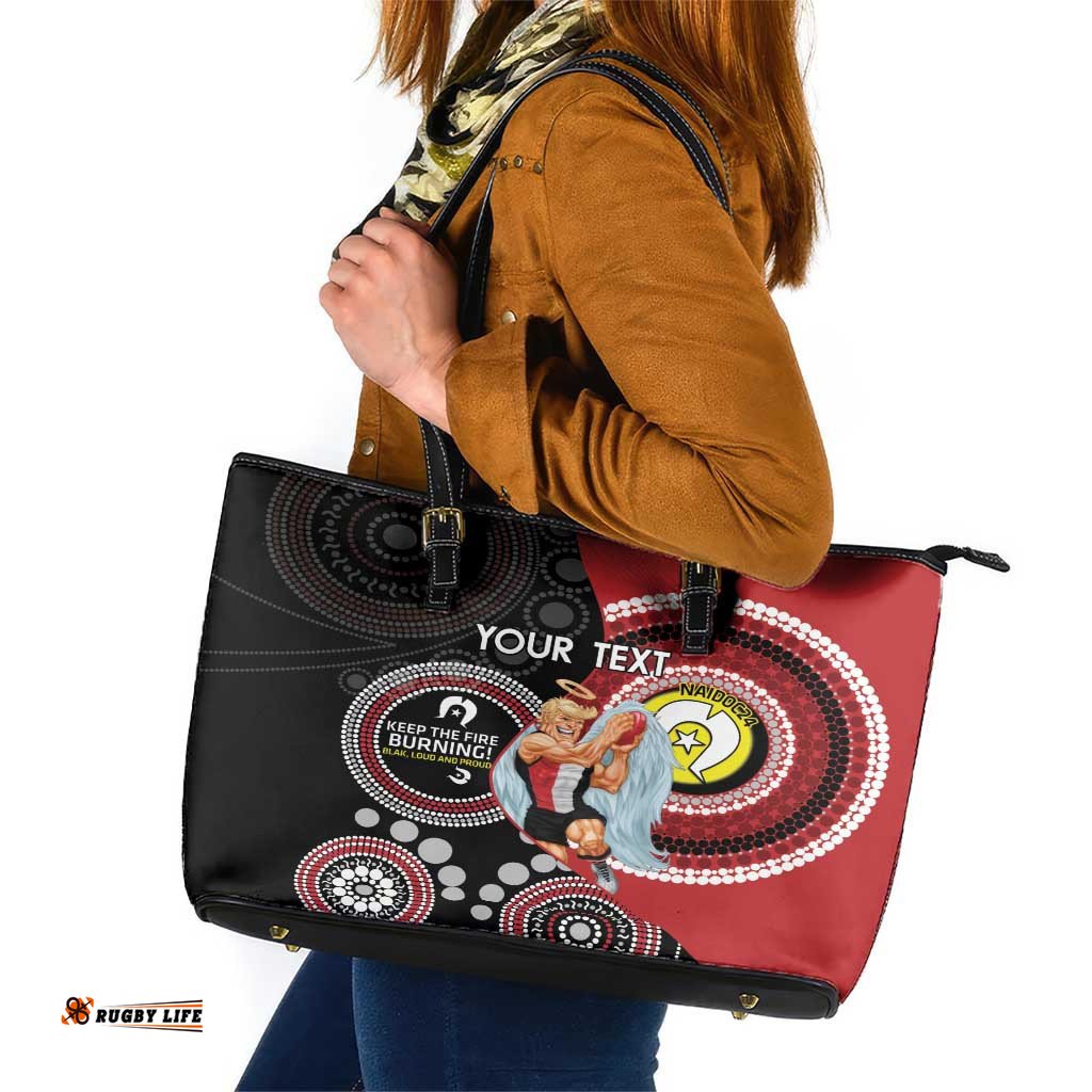 Custom AFL St Kilda NAIDOC Week Leather Tote Bag Keep The Fire Burning Indigenous Art