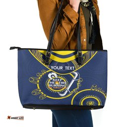 Custom NRL Cowboys NAIDOC Week Leather Tote Bag Keep The Fire Burning Indigenous Art
