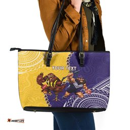 Custom Dockers And Hawks Football Leather Tote Bag Aboriginal Mix Polynesian Pattern
