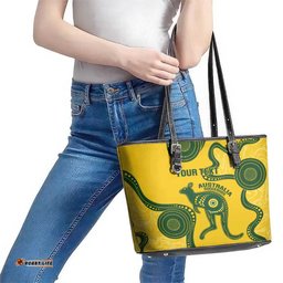 Custom Australia Soccer Leather Tote Bag Go Socceroos Kangaroo With Indigenous Art