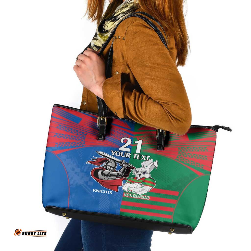 Custom Knights and Rabbitohs Mascot Together Leather Tote Bag
