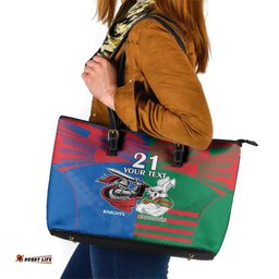 Custom Knights and Rabbitohs Mascot Together Leather Tote Bag