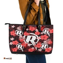 Australian Renegades Cricket Leather Tote Bag Baeuty Pacific Hibiscus and Polynesian Pattern