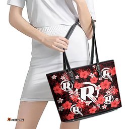 Australian Renegades Cricket Leather Tote Bag Baeuty Pacific Hibiscus and Polynesian Pattern