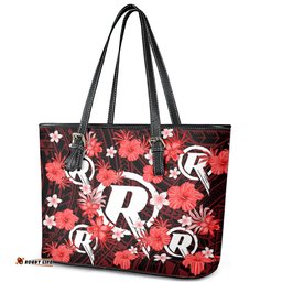 Australian Renegades Cricket Leather Tote Bag Baeuty Pacific Hibiscus and Polynesian Pattern