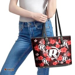 Australian Renegades Cricket Leather Tote Bag Baeuty Pacific Hibiscus and Polynesian Pattern