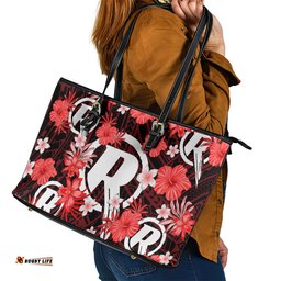 Australian Renegades Cricket Leather Tote Bag Baeuty Pacific Hibiscus and Polynesian Pattern