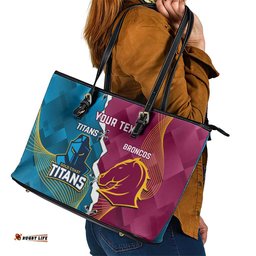Custom Broncos And Titans Rugby 2024 Leather Tote Bag Dynamic Style