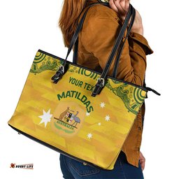 Custom Australia Matildas Leather Tote Bag National Color Indigenous Art