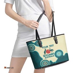 Custom Australia Boomers Leather Tote Bag Aboriginal With Marble Pattern - Cyan