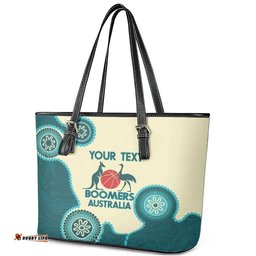 Custom Australia Boomers Leather Tote Bag Aboriginal With Marble Pattern - Cyan