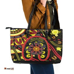 Australia Indigenous Children's Day Leather Tote Bag Strong In Culture Stronger Together Aboriginal Art