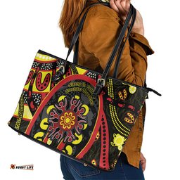 Australia Indigenous Children's Day Leather Tote Bag Strong In Culture Stronger Together Aboriginal Art