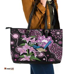 Personalised Australia Boronia And Malurus Cyaneus Leather Tote Bag Aboriginal Art