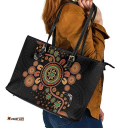 Aboriginal Dots Art Painting With Boomerang Leather Tote Bag