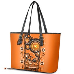 Perth Scorchers Cricket Leather Tote Bag Happy Australia Day Aboriginal Art