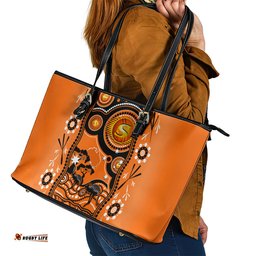 Perth Scorchers Cricket Leather Tote Bag Happy Australia Day Aboriginal Art