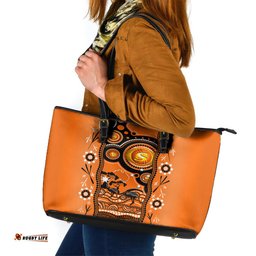Perth Scorchers Cricket Leather Tote Bag Happy Australia Day Aboriginal Art
