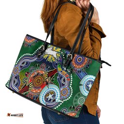 Personalised Rabbitohs NAIDOC Week 2024 Leather Tote Bag Australia Aboriginal Dot Painting