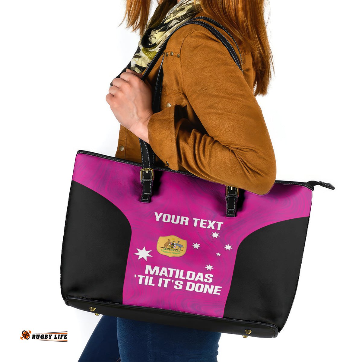 Custom Australia Soccer Leather Tote Bag Matildas Go Champions - Pink