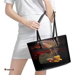Slouch Hat and Biscuits ANZAC Leather Tote Bag with Soldier Silver Fern