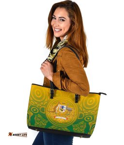 Aboriginal Leather Tote Bag, Australia Rugby and Coat Of Arms Ver02-
