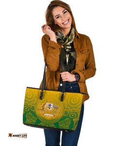Aboriginal Leather Tote Bag, Australia Rugby and Coat Of Arms Ver02-