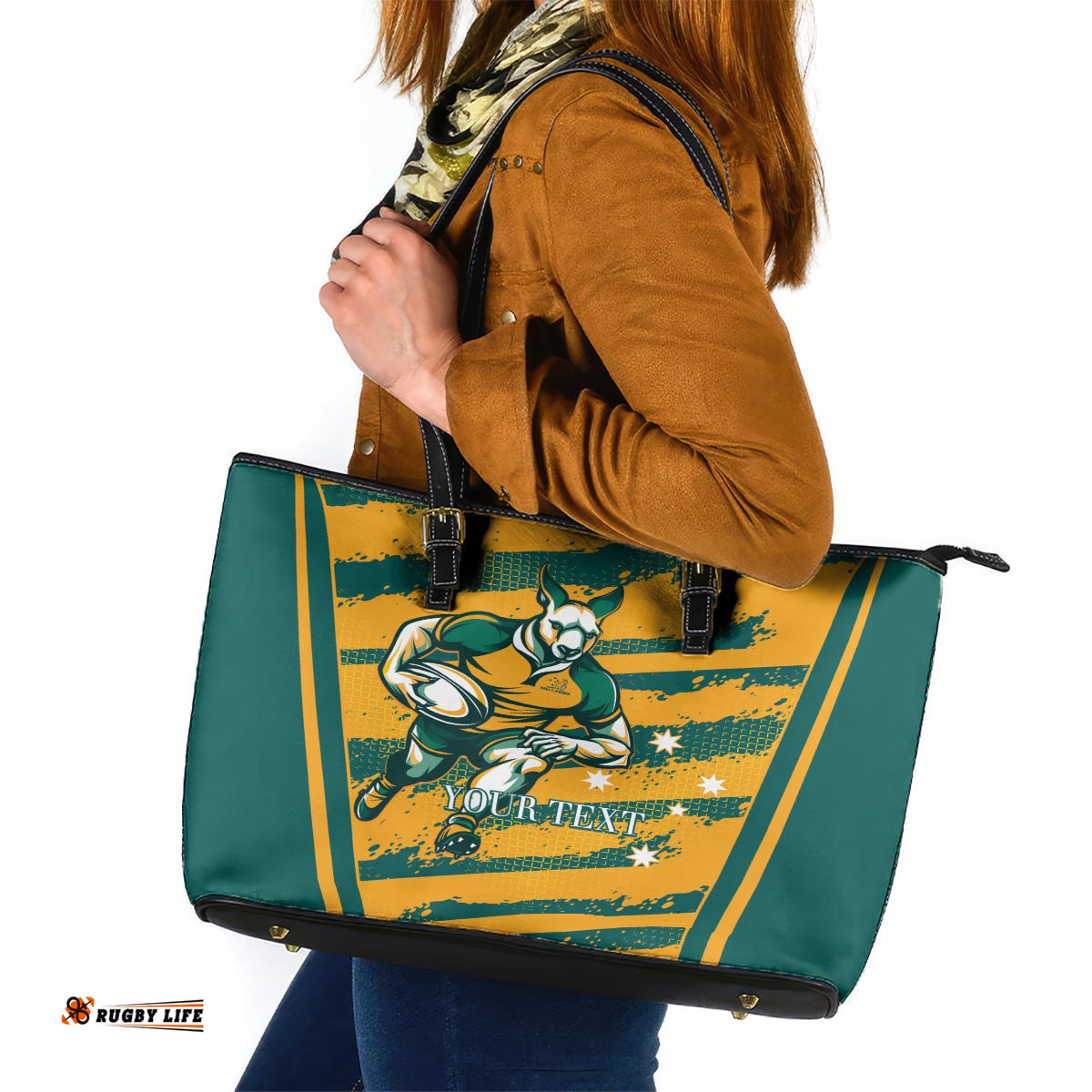 Custom Australia Rugby Leather Tote Bag Wallabies Mascots Indigenous Aboriginal Version