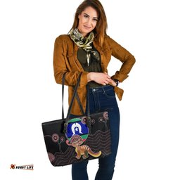 Large Leather Tote Bag - Numbat Tribal Pattern with Torres Strait Islanders Flag