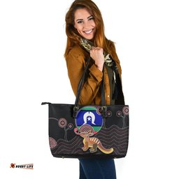 Large Leather Tote Bag - Numbat Tribal Pattern with Torres Strait Islanders Flag