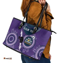 Custom NRL Storm NAIDOC Week Leather Tote Bag Keep The Fire Burning Indigenous Art