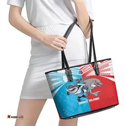 Custom Dolphins and Shark Leather Tote Bag Together Sporty Style