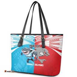 Custom Dolphins and Shark Leather Tote Bag Together Sporty Style