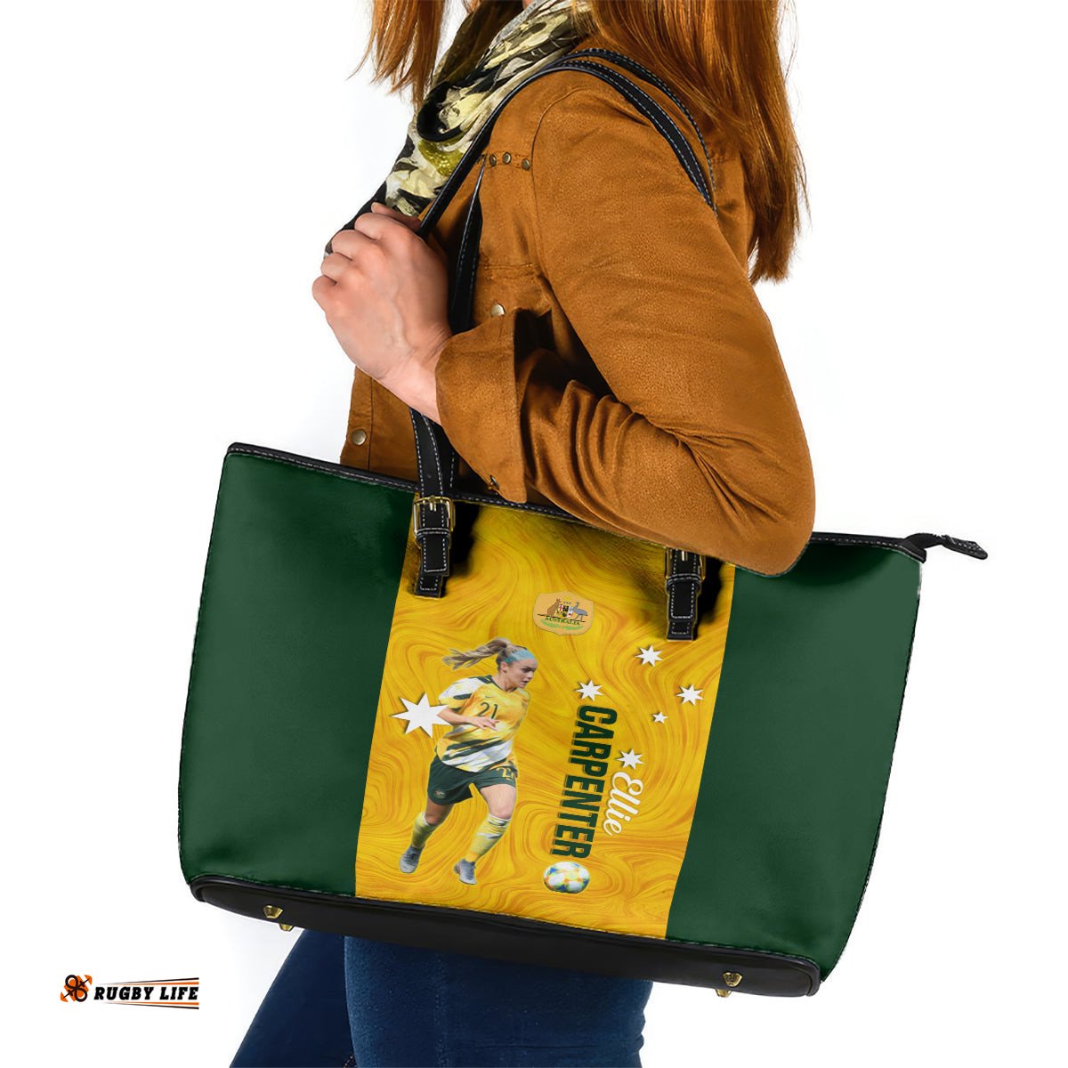 Australia Soccer Leather Tote Bag Ellie Carpenter Matildas Gold Version