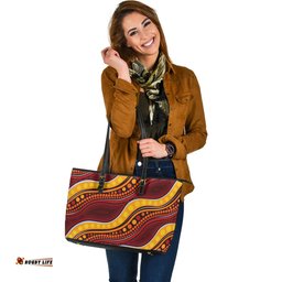Indigenous Australian Aboriginal Burning Land Pulse Leather Tote Bag
